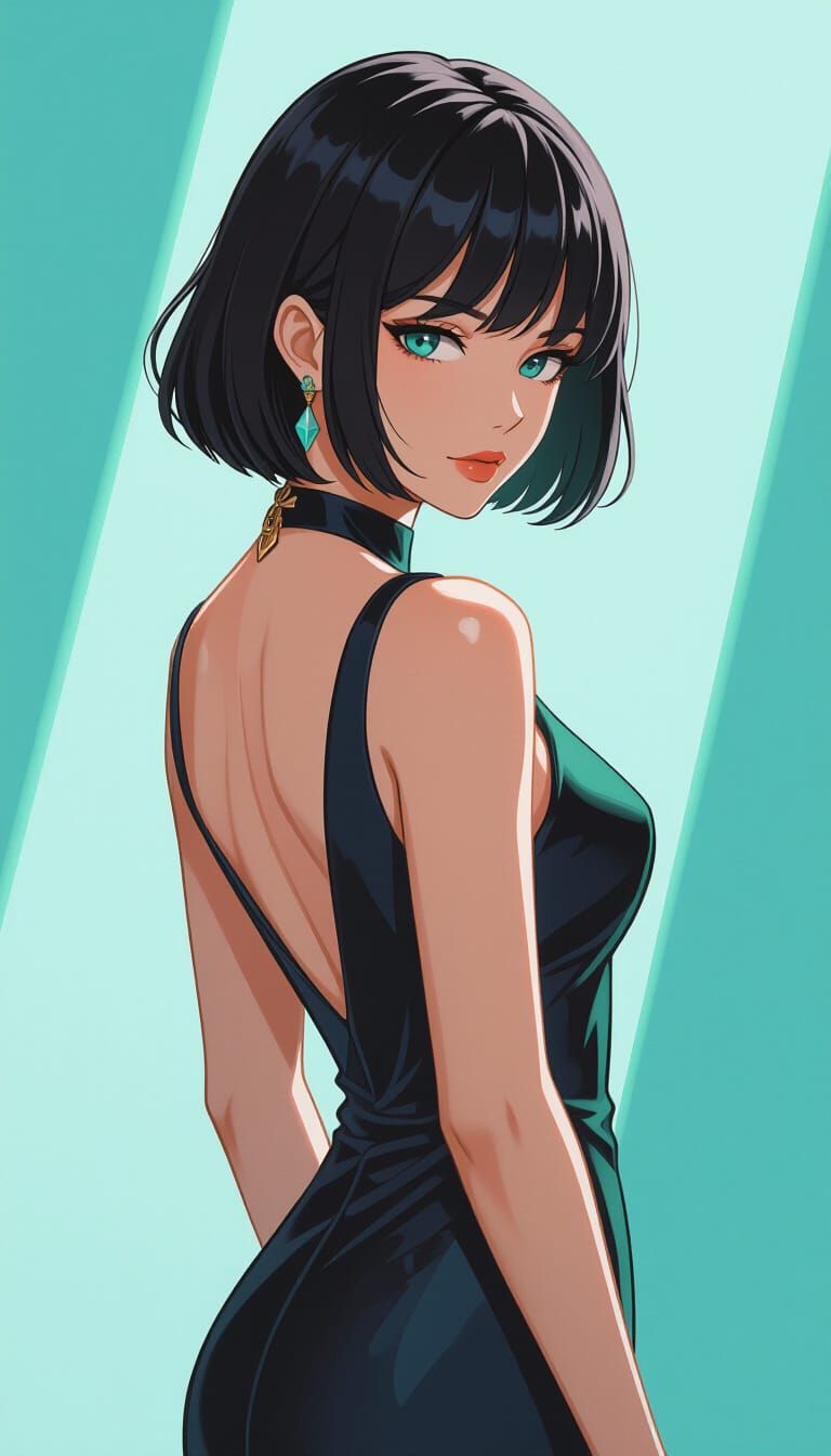 Stylish Woman in Dramatic Lighting, Anime Cel-Shading Style