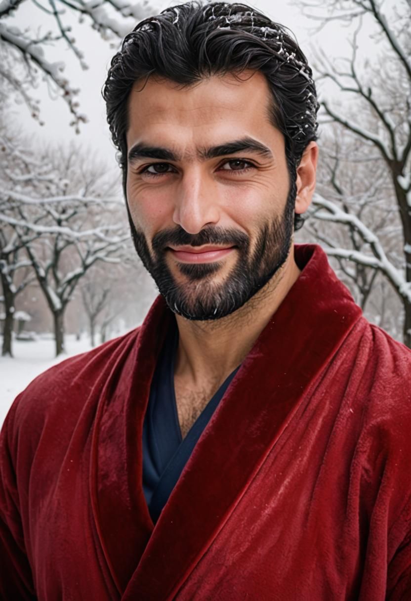 Snowy Winter Portrait of Man in Art Nouveau Style