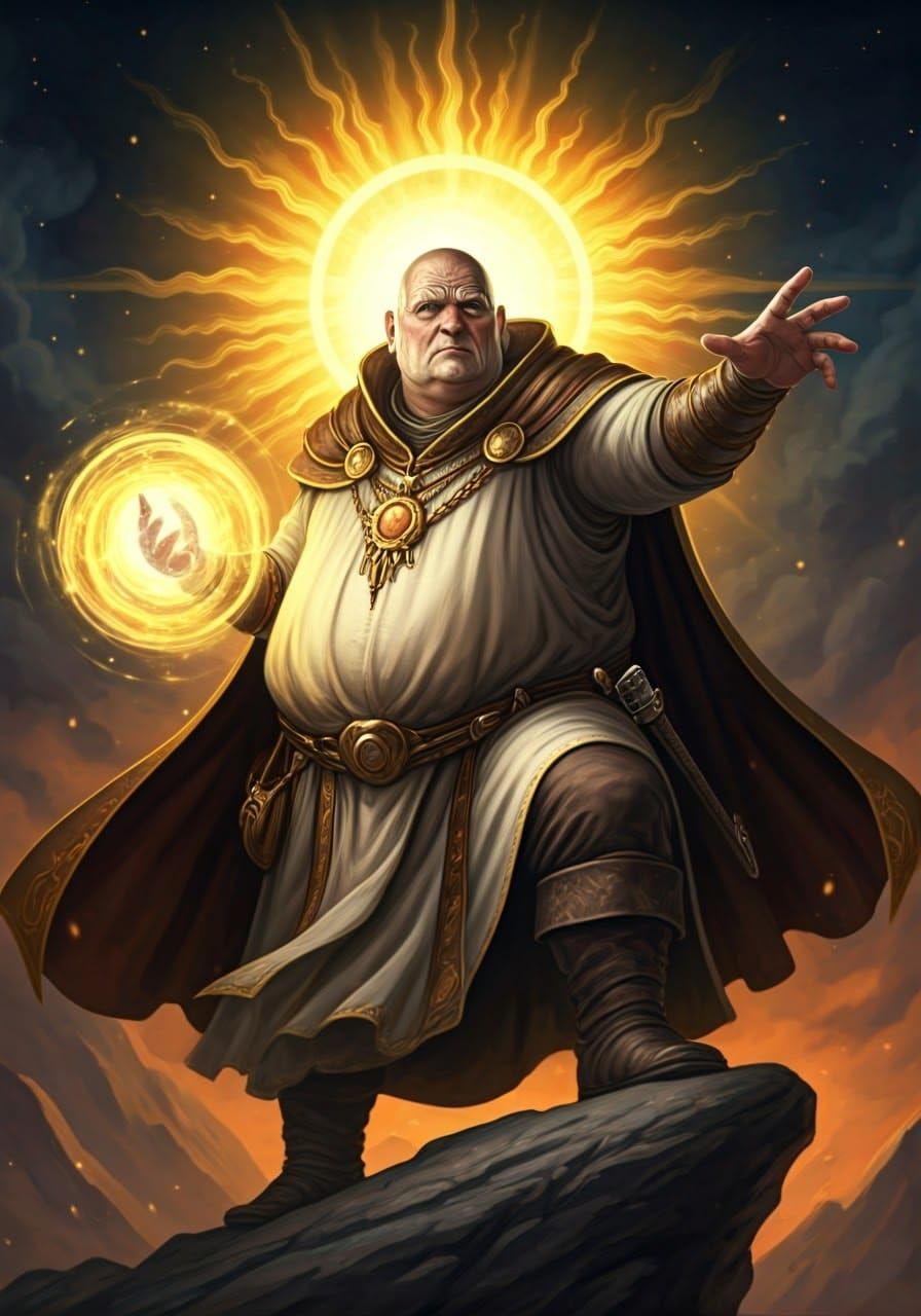 Chubby Priest Casting Spell in DND Style
