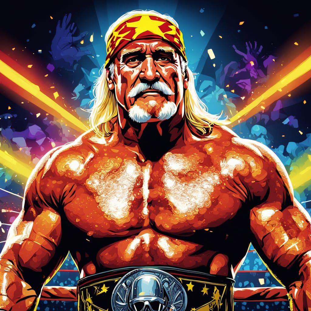 Iconic Wrestler in Comic Book Art Style