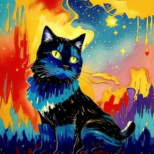 Gathering Cats Under Starry Night Canvas