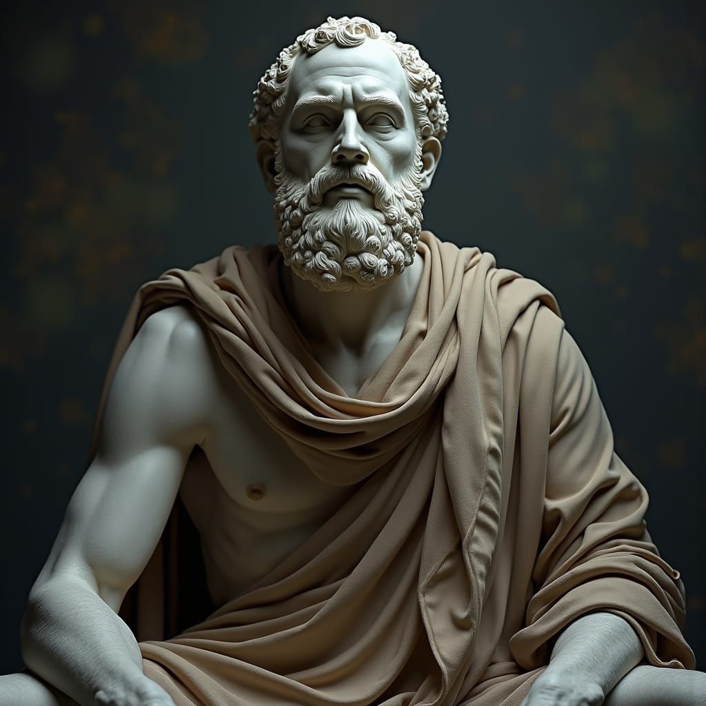 Classical Greek Marble Sculpture of Stoic Man