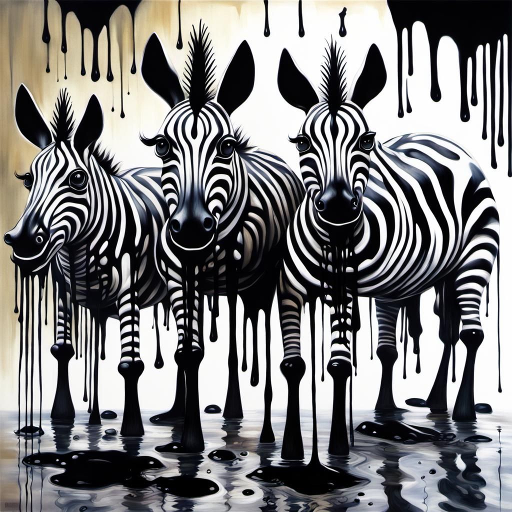 Bio-Surrealism Zebras in Dripping Black Goo