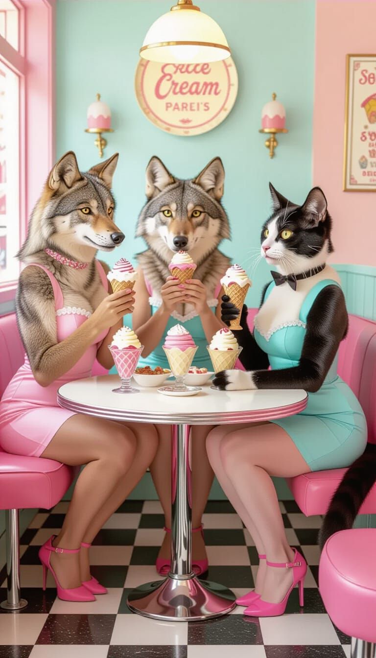 Anthropomorphic Animals Enjoy Fantastical Ice Cream Sundaes