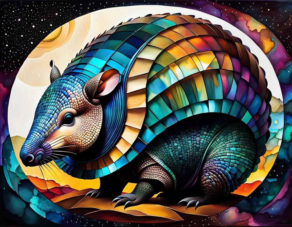 Cubist Armadillo in Cosmic Liminal Space