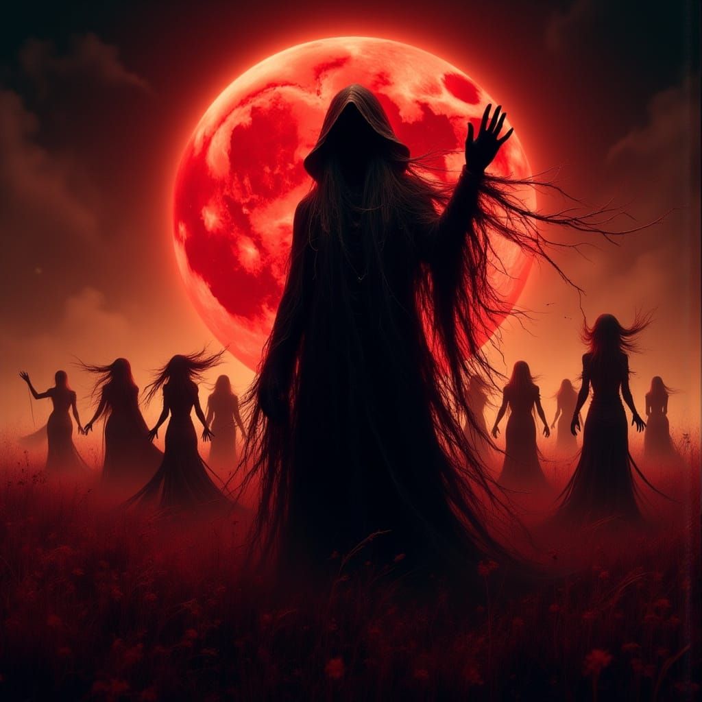 Mystic Woman with Blood Moon: Fantasy Art