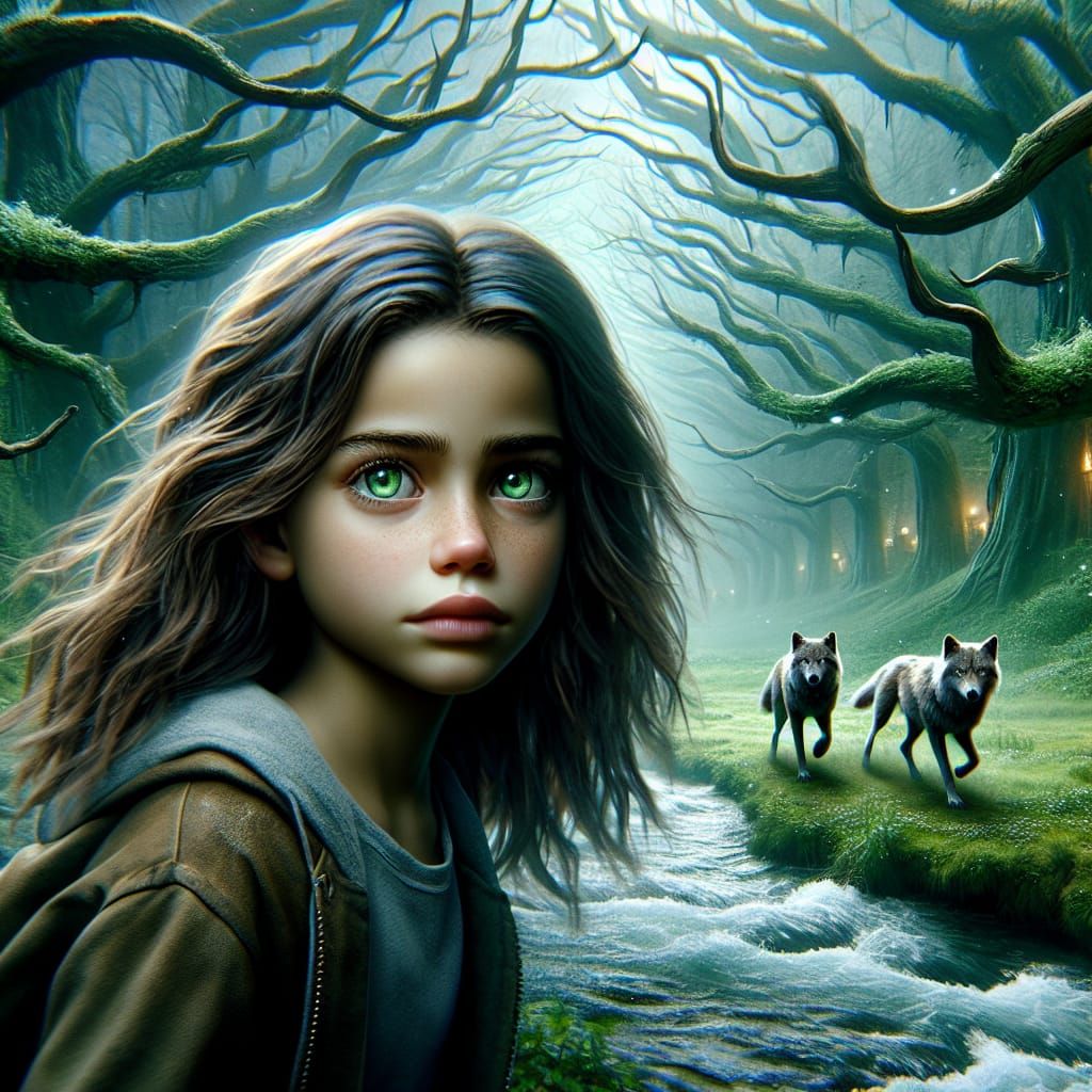 Girl Runs Through Spooky Forest, Matte Painting