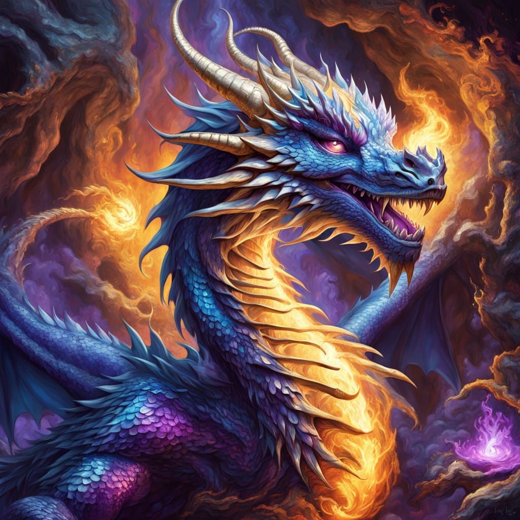 Glowing Blue Dragon in Mystic Cave