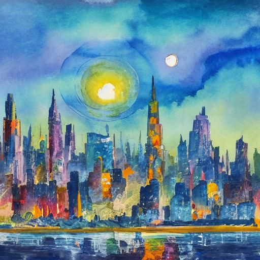 Moon City in Gouache Style, Impasto Gouache, 8K
