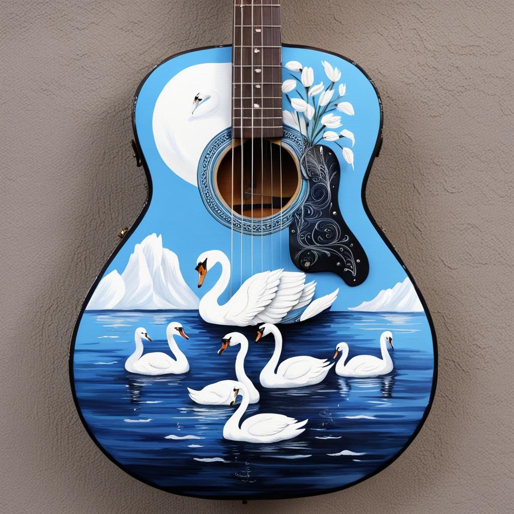 Swan-Adorned Guitar: Creative and Detailed Artwork
