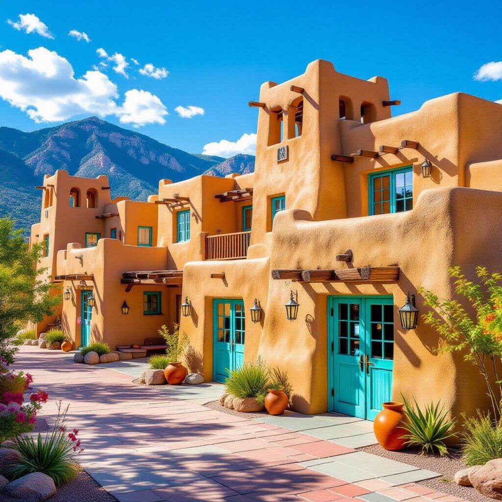 Santa Fe Adobe Buildings in Southwestern Style