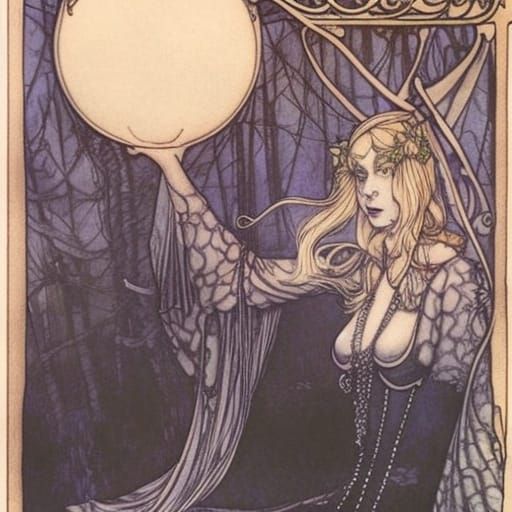 Art Nouveau Fortune Teller in Creepy Woods