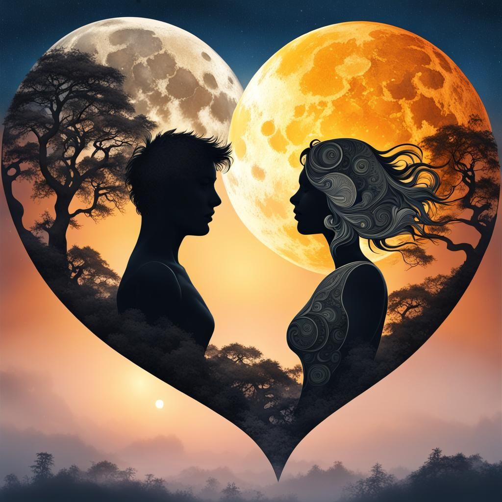 Yin and Yang of Moon and Sun: Fantasy Collage