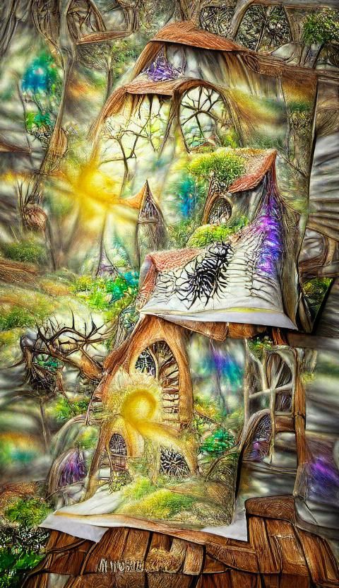 Enchanted Cottage in Fairy Forest, 3D Rendered