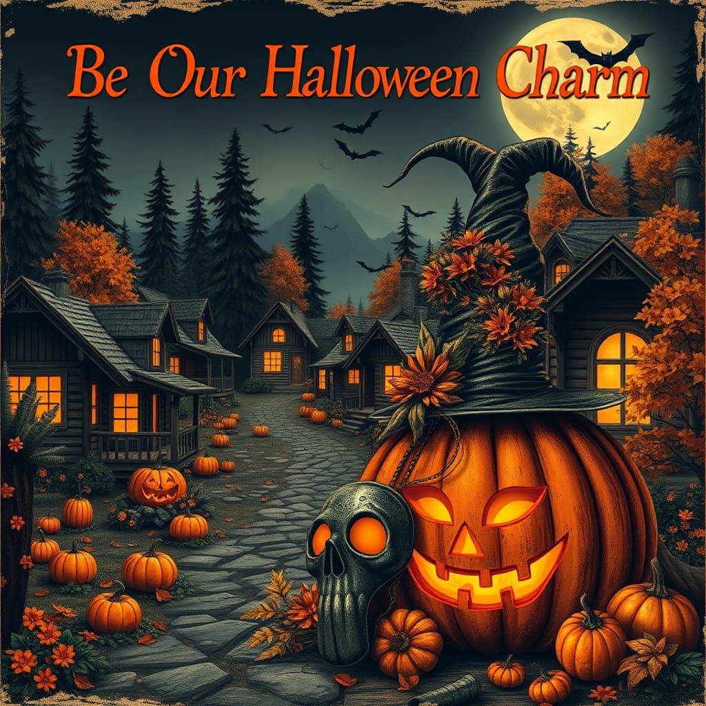 Halloween Village with Jack-o'-Lanterns and Vintage Charm