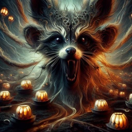 Eerie Baby Raccoon Portrait in Rembrandt Lighting