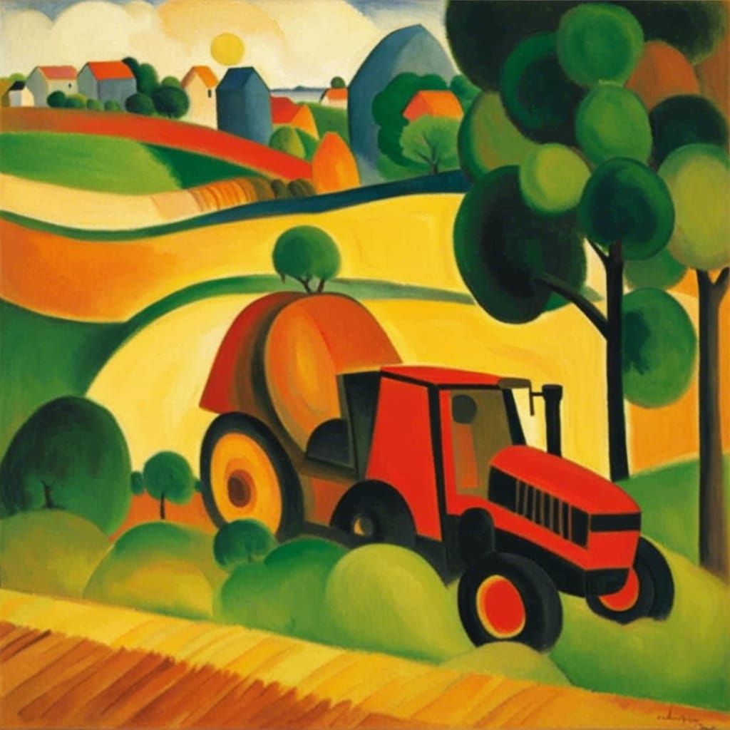 Combine Harvester in Style of August Macke
