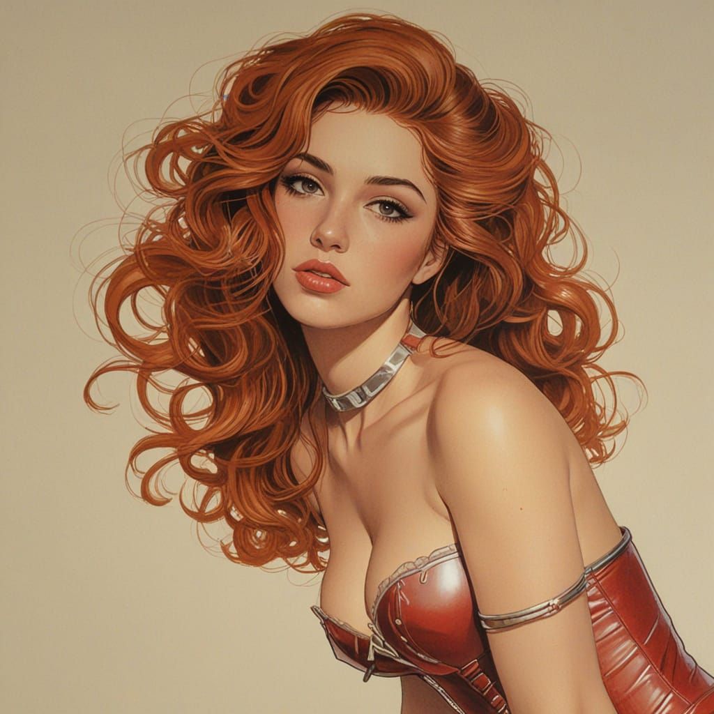 Victorian Woman Repairs Car Engine as Comic Book Art