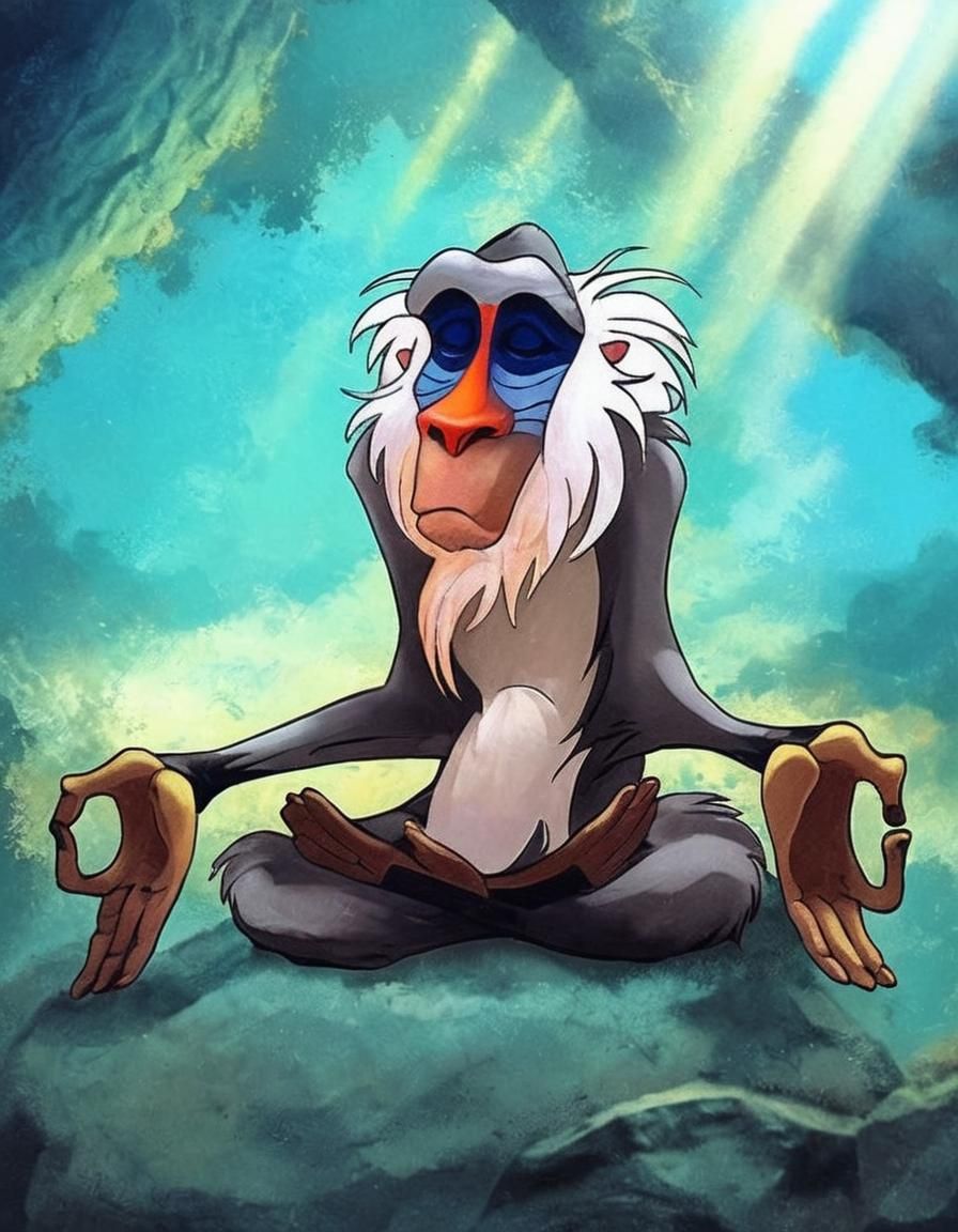 Art Nouveau Rafiki Meditating at Sunrise