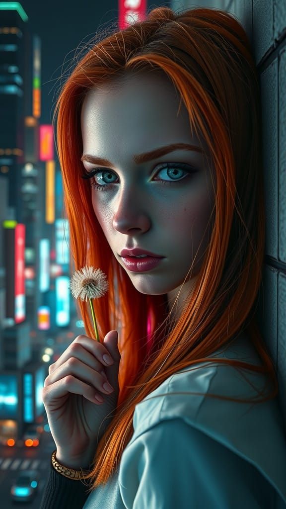 Cyberpunk Redhead in Neon Tokyo