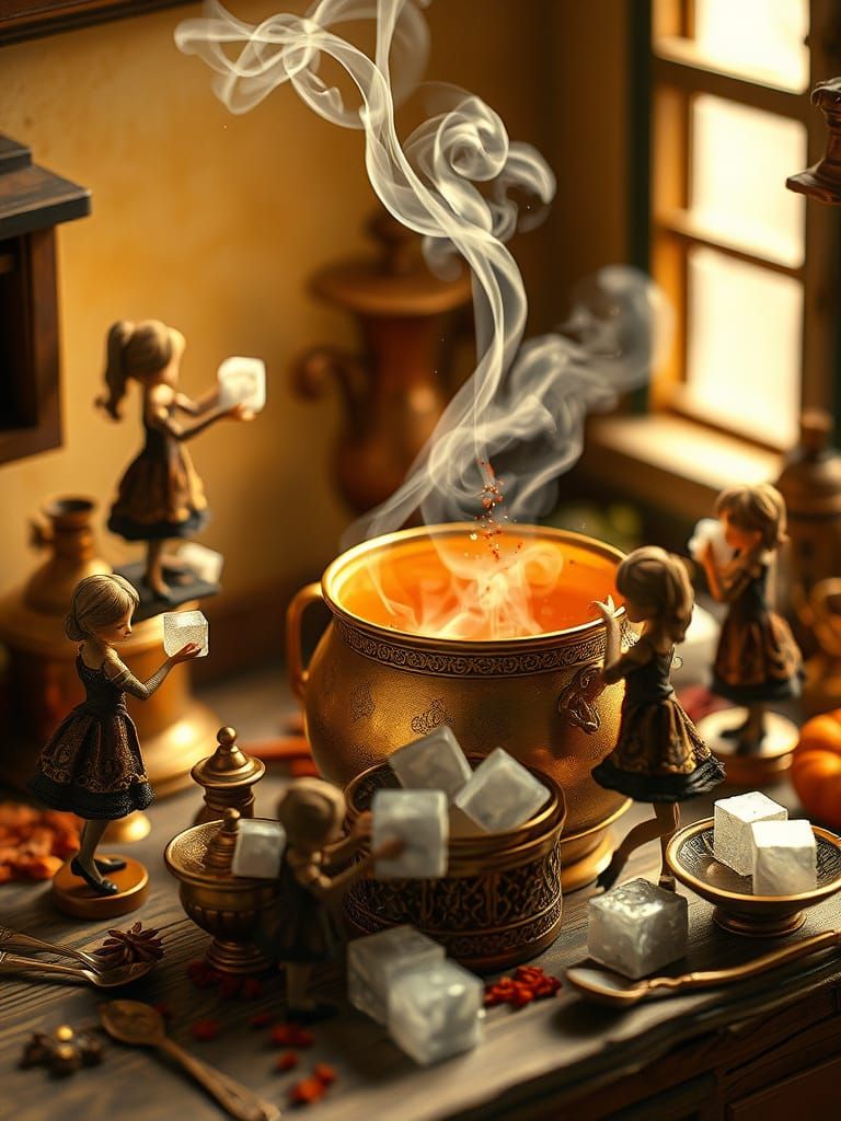 Surreal Miniature Kitchen Scene in Victorian Style