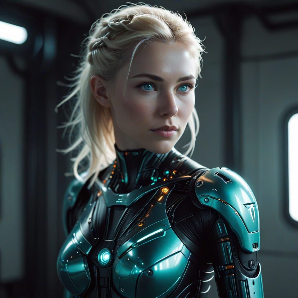 Tesla Robotics Lab with Android in Cyberpunk Style