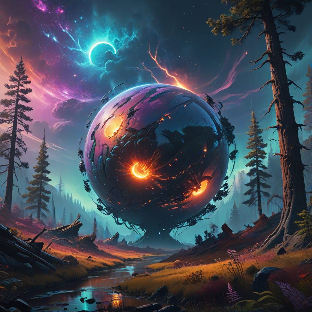 Cosmic Wonderland: Iridescent Forest Planet