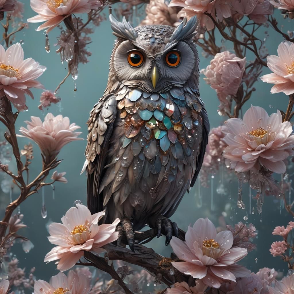 Crystal Flowers with Opal and Owl: Digital Matte Painting