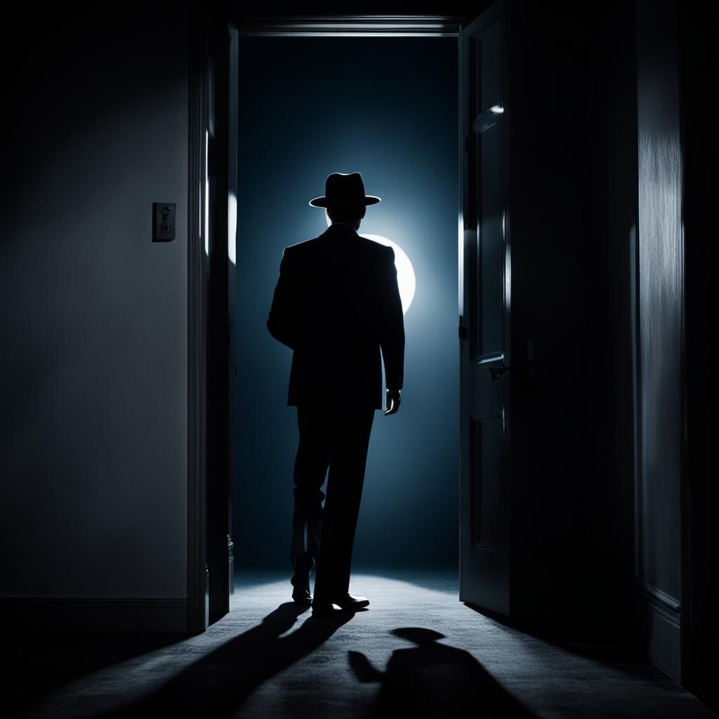Ominous Shadow Figure in Film Noir Style
