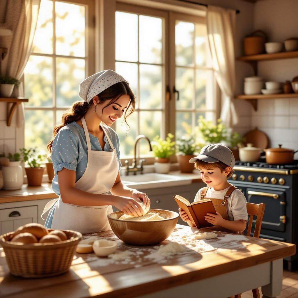 Cozy Rustic Kitchen Scene in Photorealistic Detail
