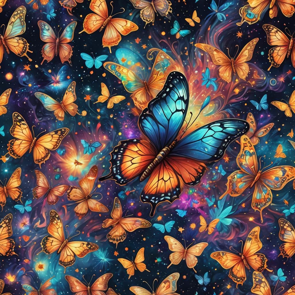 Cosmic Butterfly: Holographic Astral Illustration