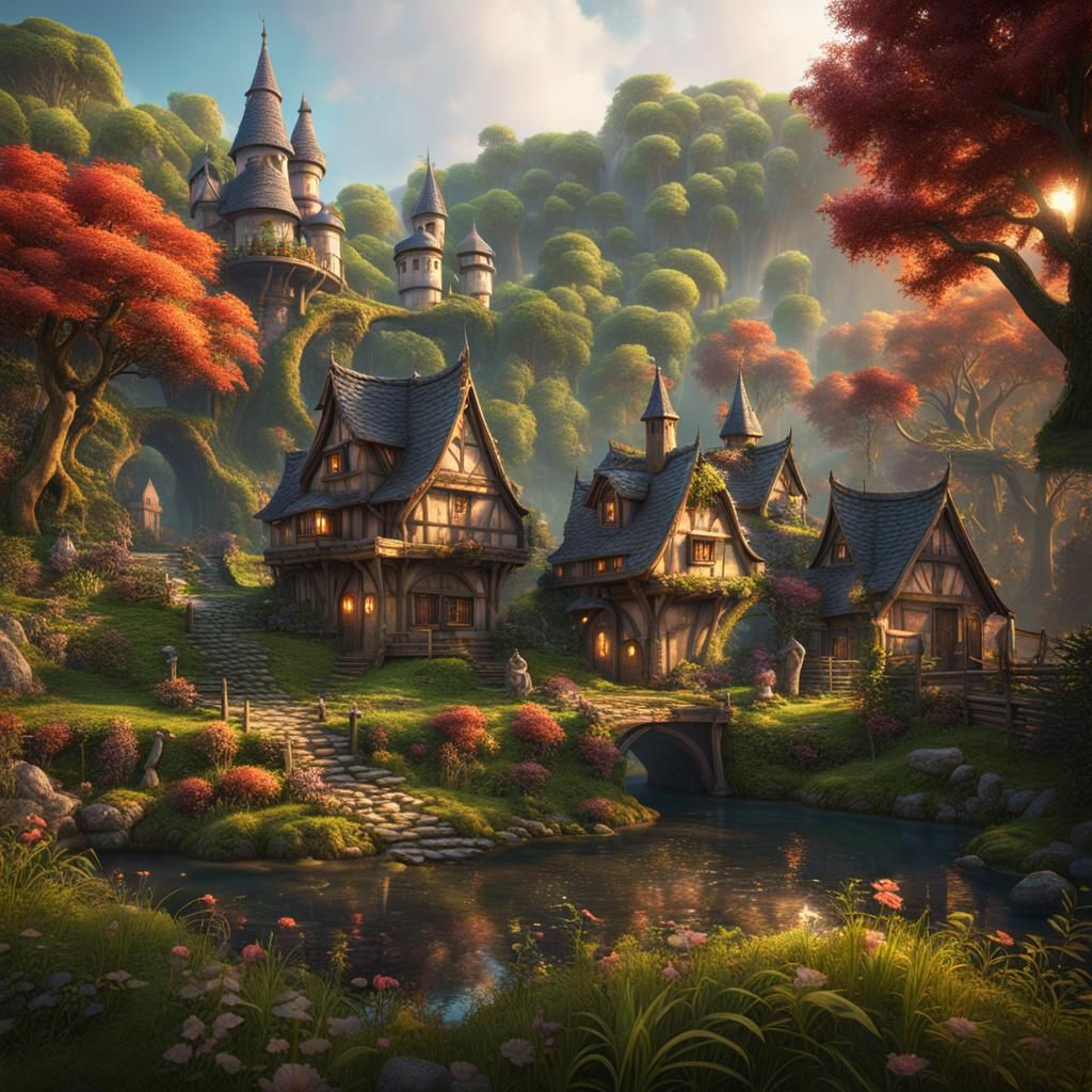 Enchanted Village on Forest Edge: Fantasy Concept Art