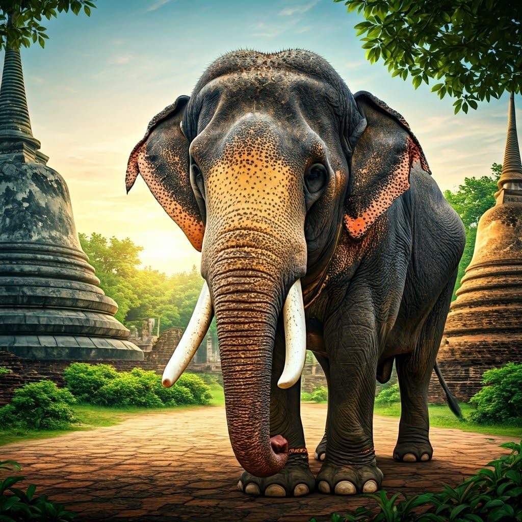 Majestic Elephant with Golden Necklace in Thailand