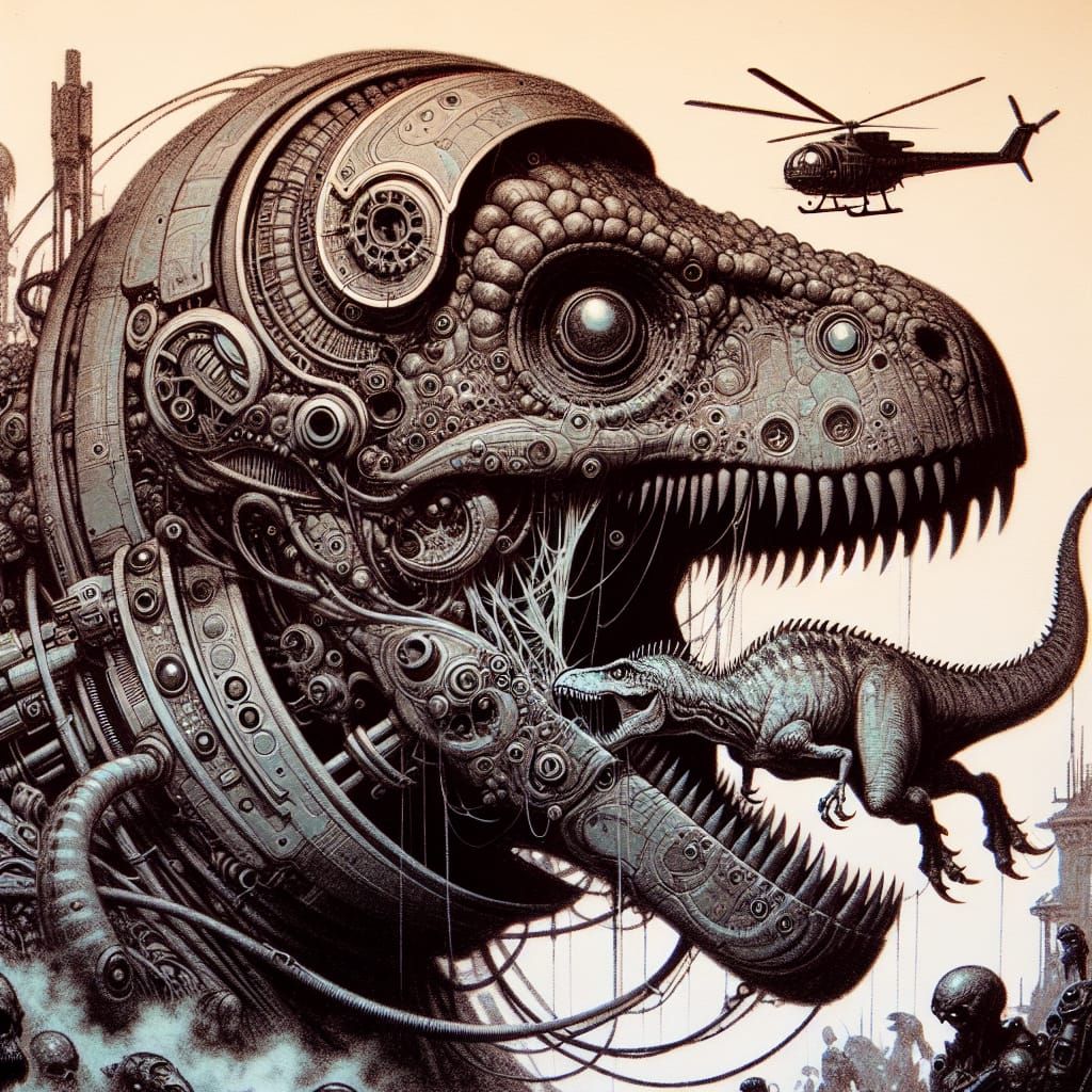 Gothic Surreal Alien Devours T-Rex