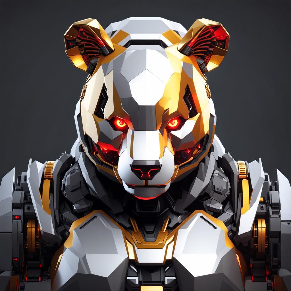Cyberpunk Panda Portrait in Low Poly Style