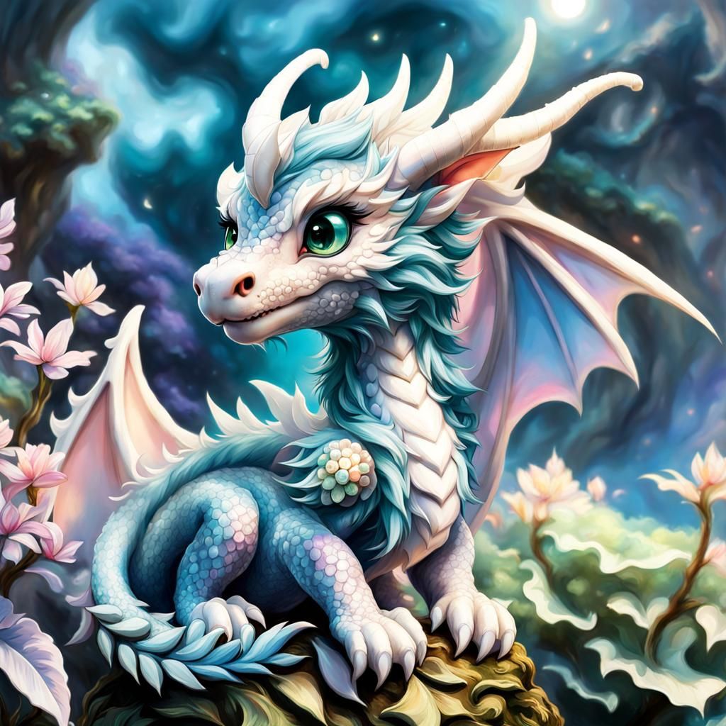 Chibi Pastel Dragon Portrait in Hyperdetailed Style