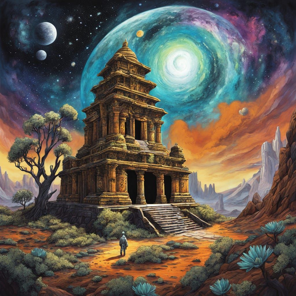 Ancient Cosmic Temple in a Swirling Nebula