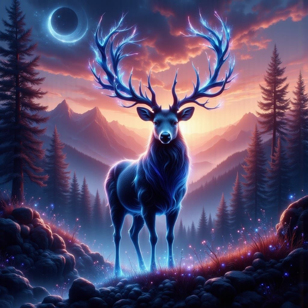 Majestic Deer with Luminous Blue Coat