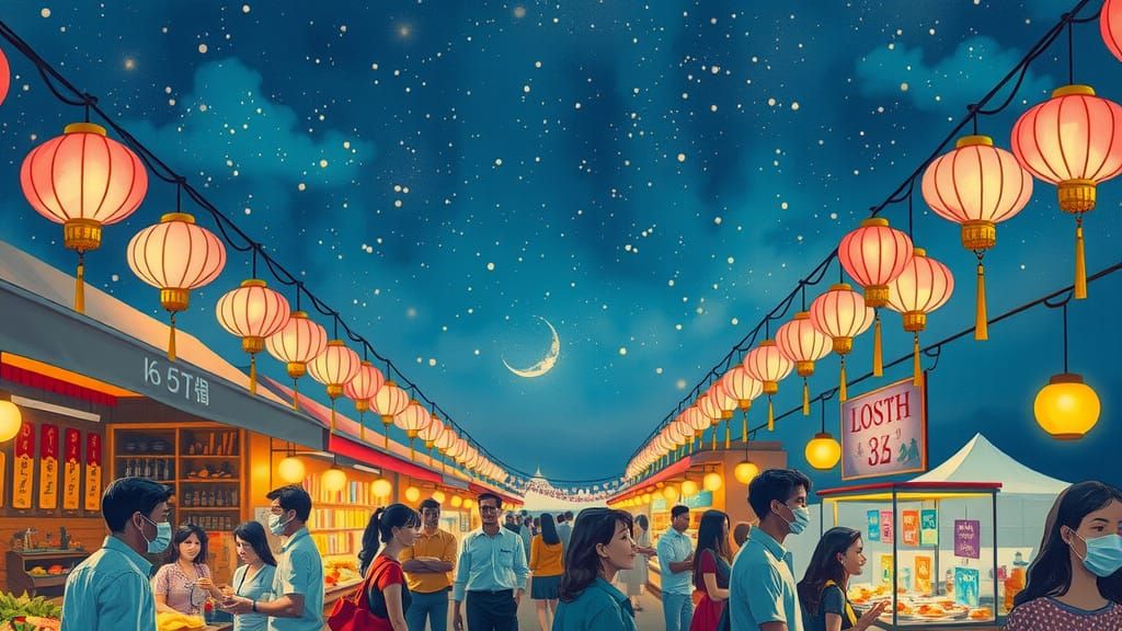 Whimsical Night Market Under Celestial Canvas