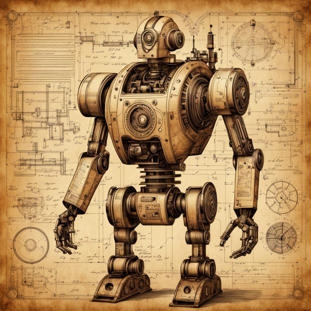 Intricate Steampunk Blueprint in Warm Sepia Tones
