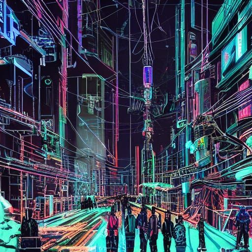 Cyberpunk Cityscape: Neon Lights and Robotic Future