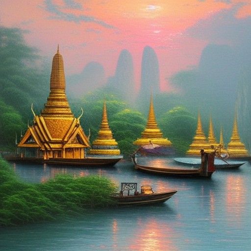 Ethereal Thailand Royal Barges in Fantasy Mist