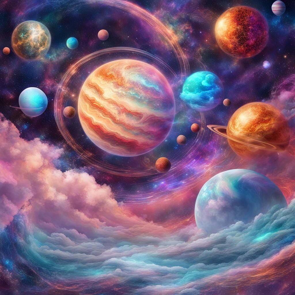 Planets and Clouds in Visionary Art Style