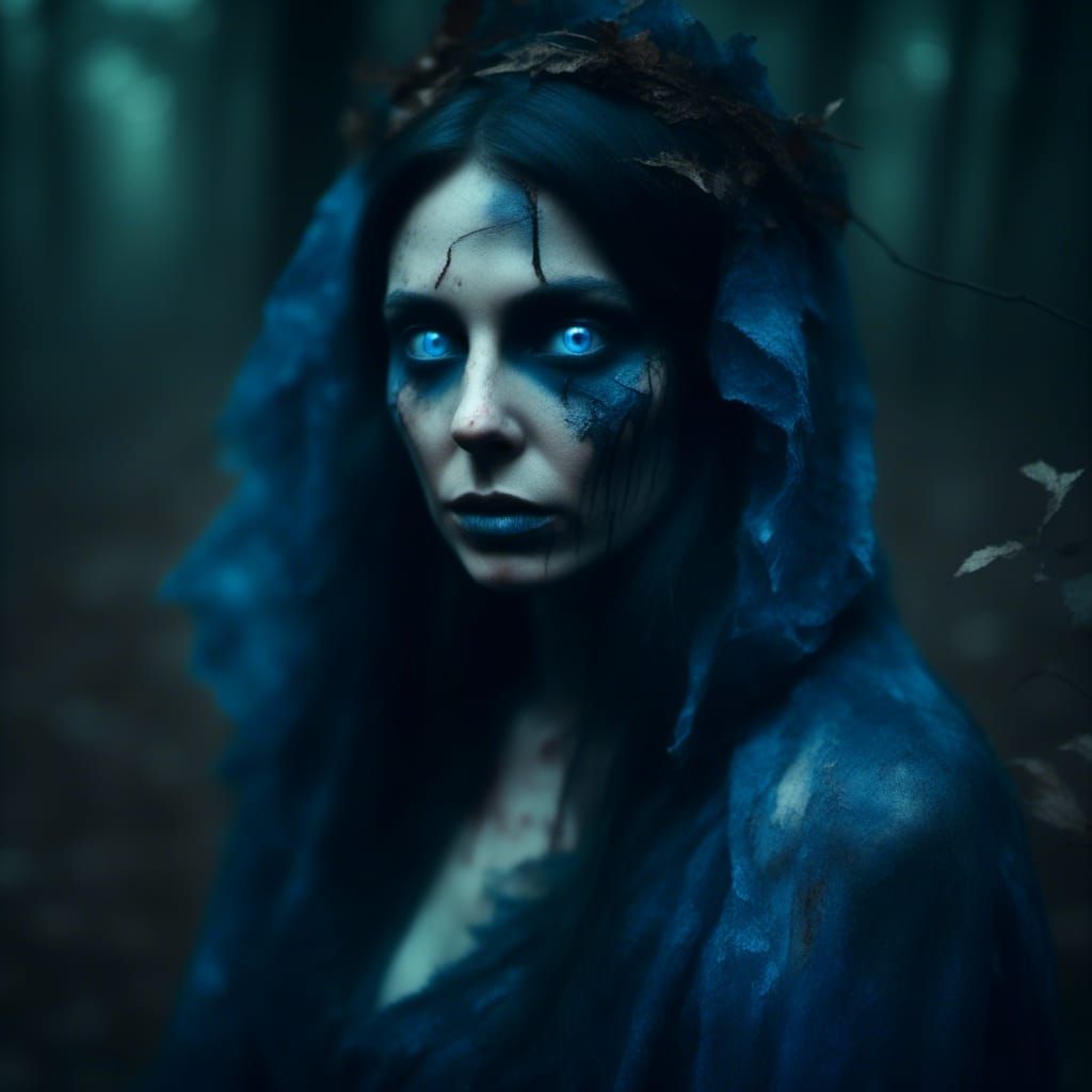 Sorceress in Shadowy Woods: Macabre Photographic Style