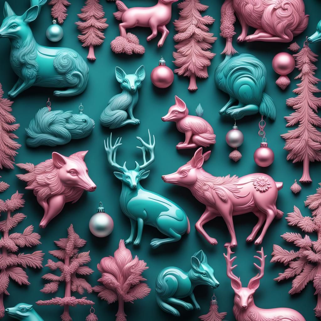 Vintage Glass Woodland Christmas Ornaments, Matte Painting