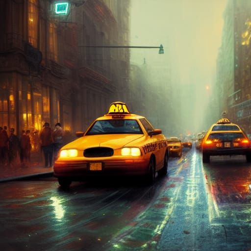 Taxi Picking Up Man: Hyperdetailed Digital Painting
