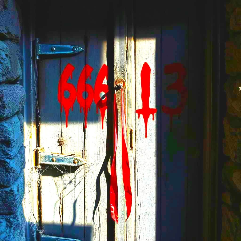 Haunted Basement Door with Cursed Red Numbers
