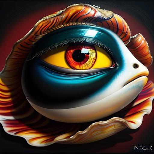 Surreal Fried Egg in Clam Shell, Pixar Style