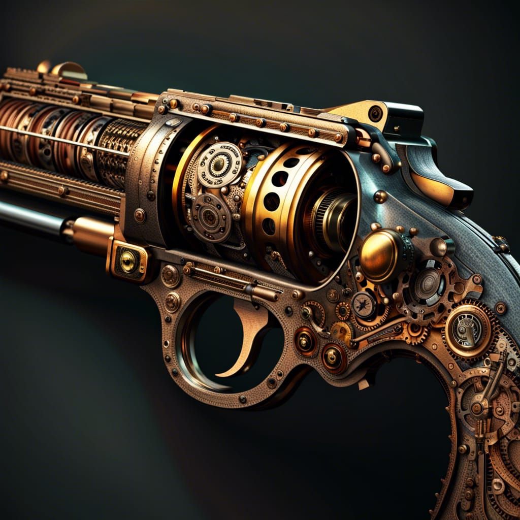 Intricate Steampunk 357 Magnum Revolver in HDR