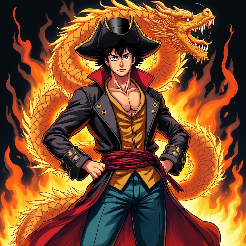 Pirate Ace with Dragon, Anime Style